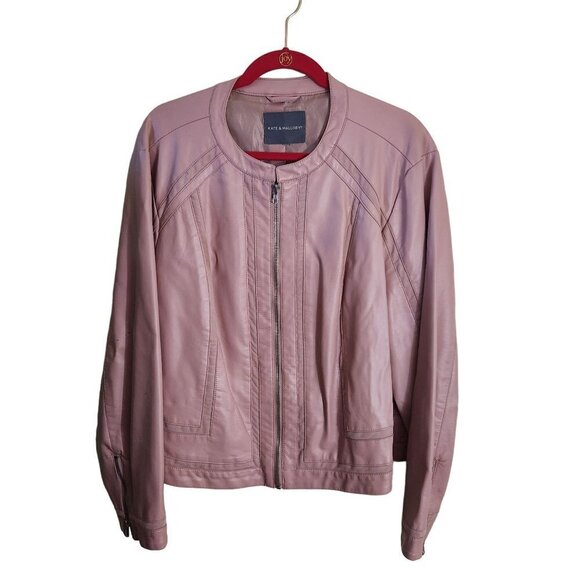 Kate & Mallory Pink Faux Leather Mandarin Collar Zip Jacket Size 1X - Picture 2 of 8